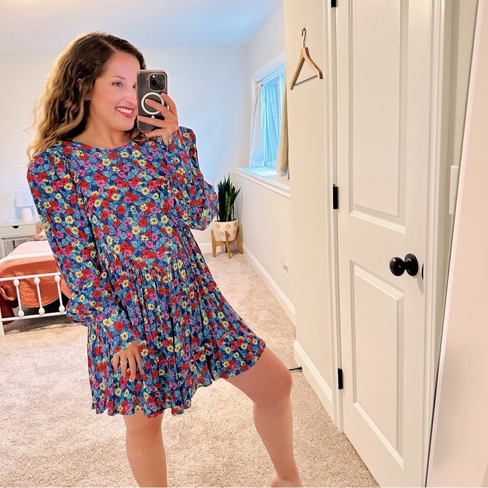 Rotate Birger Christensen Vibrant Blue Floral Long Sleeve Mini Dress 6